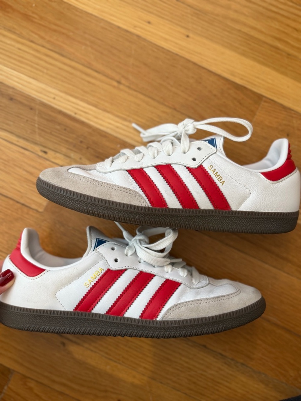 Adidas Samba Sneakers | White, Red, Gray, Gold - Picture 2 of 11